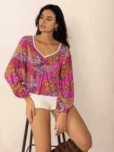Lace Detail Printed Balloon Sleeve Top OutfitFlow
